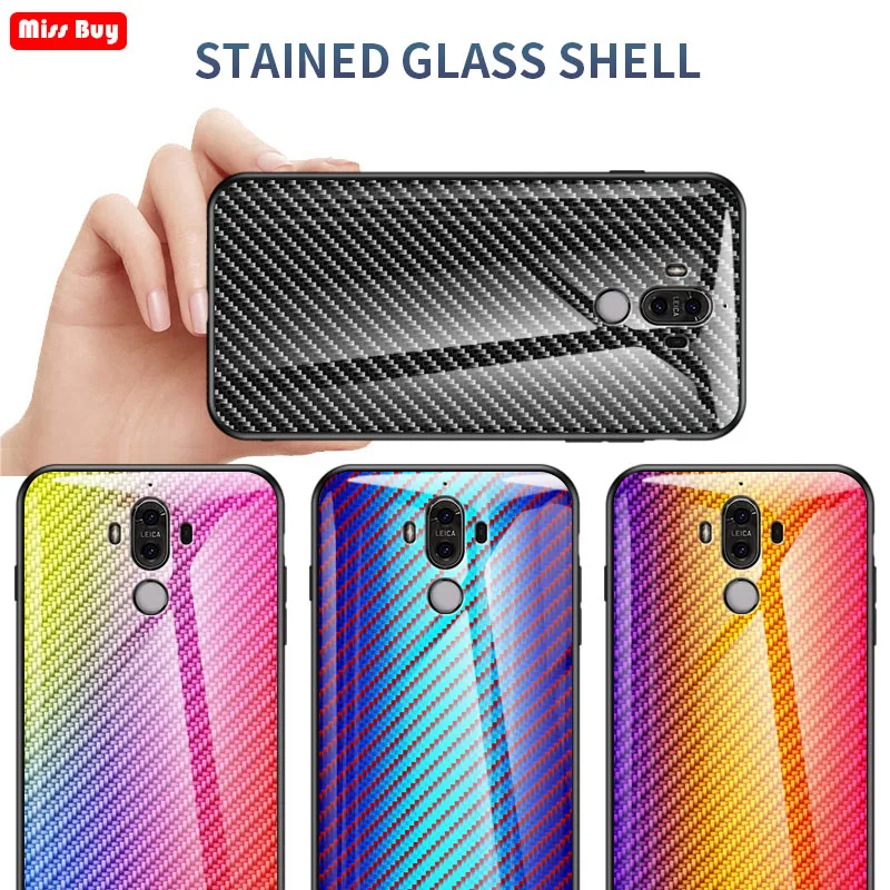 

For Huawei Mate 9 Case Luxury Carbon Fiber Tempered Glass Cover Funda For Huawei Mate 9 Mate9 Coque Soft edge Bumper Protection