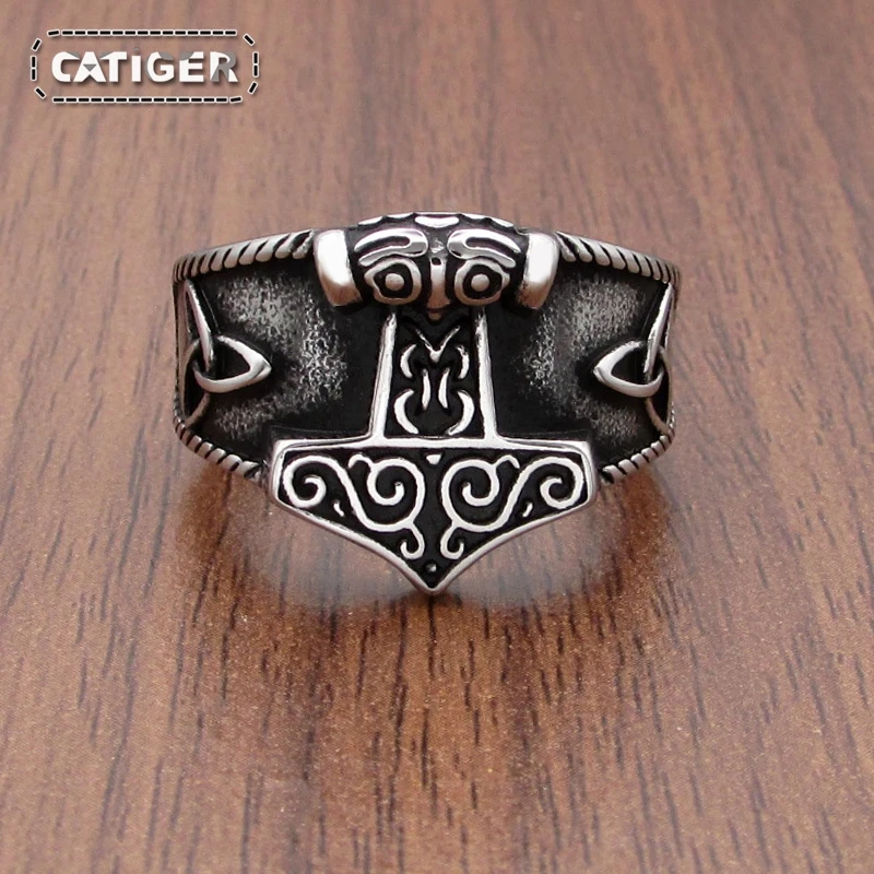 316L Stainless Steel New Viking Ring  Mjolnir Thor Hammer Celtics Knot Rings Men's Nordic Amulet Jewelry 6