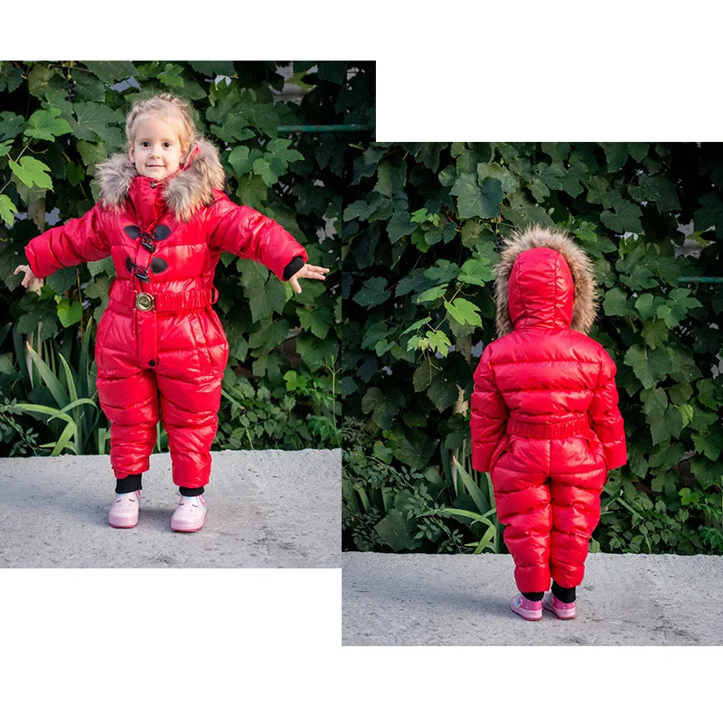 Для русской зимы зимний комбинезон для температуры-30 для маленьких мальчиков/куртка для девочек 80% пуховик на утином пуху, верхняя одежда для мальчиков Детский спортивный костюм теплая От 2 до 5 лет, детская одежда для младенцев
