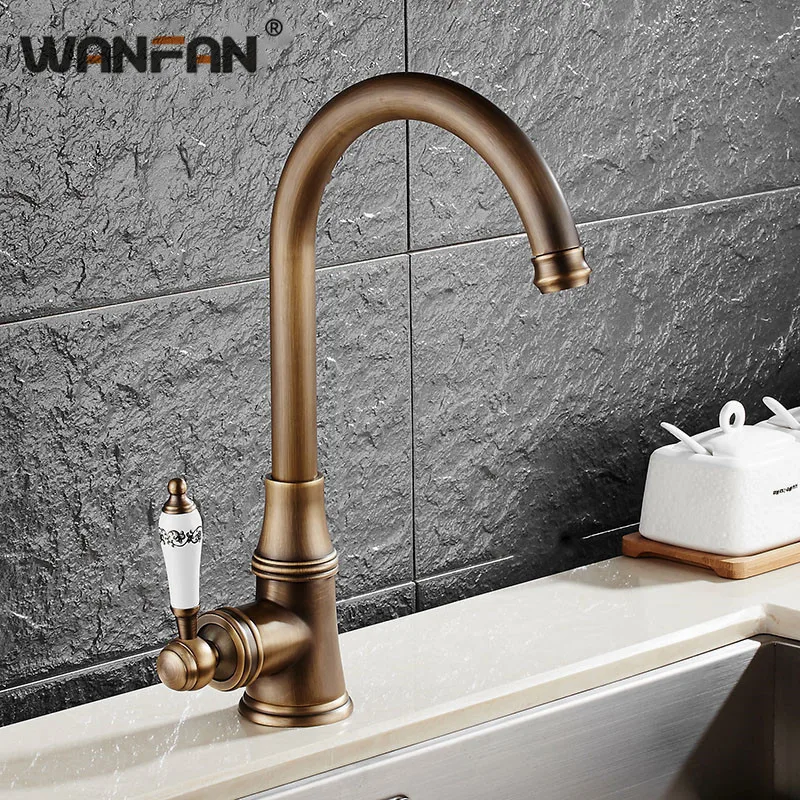 Kitchen Faucets Single Lever Faucet 360 Rotate Deck Mounted Kitchen Faucet Antique Single Holder Single Hole Mixers Taps N22-107 Kitchen Faucets Single Lever Faucet 360 Rotate Deck Mounted Kitchen Faucet Antique Single Holder Single Hole Mixers Taps N22-107