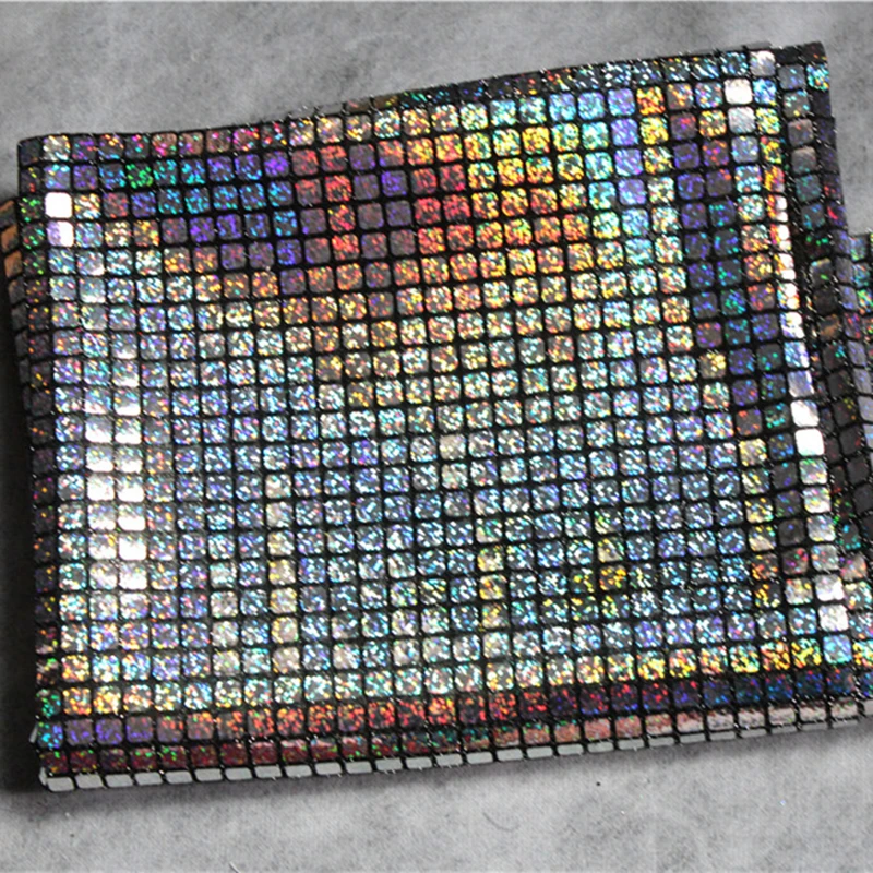 

50x110cm Silver sequins rubik's cube grid Fabric DIY Dress Metallic clothes Composite Iridescent reflective Laser Design Fabric