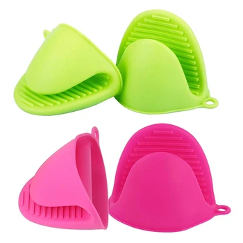

2 Pairs Oven Gloves Silicone Heat Resistant Cooking Pinch Mitts Potholder for Kitchen Cooking & Baking,Green+Rose Red