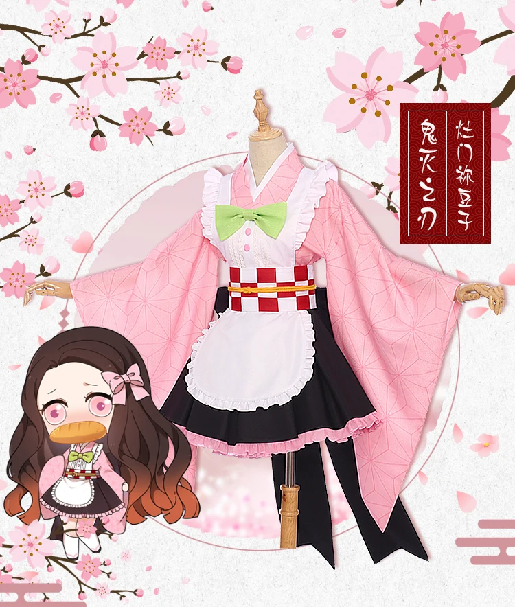 Демон убийца: Kimetsu no Yaiba Kamado Nezuko косплей костюм наряд горничной женское платье кимоно Рождественский подарок аниме косплей