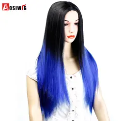 AOSIWIG длинные прямые прически для женщин 26 ''парик Голубой с эффектом омбре синтетические волосы 11 цветов доступны термостойкие косплэй