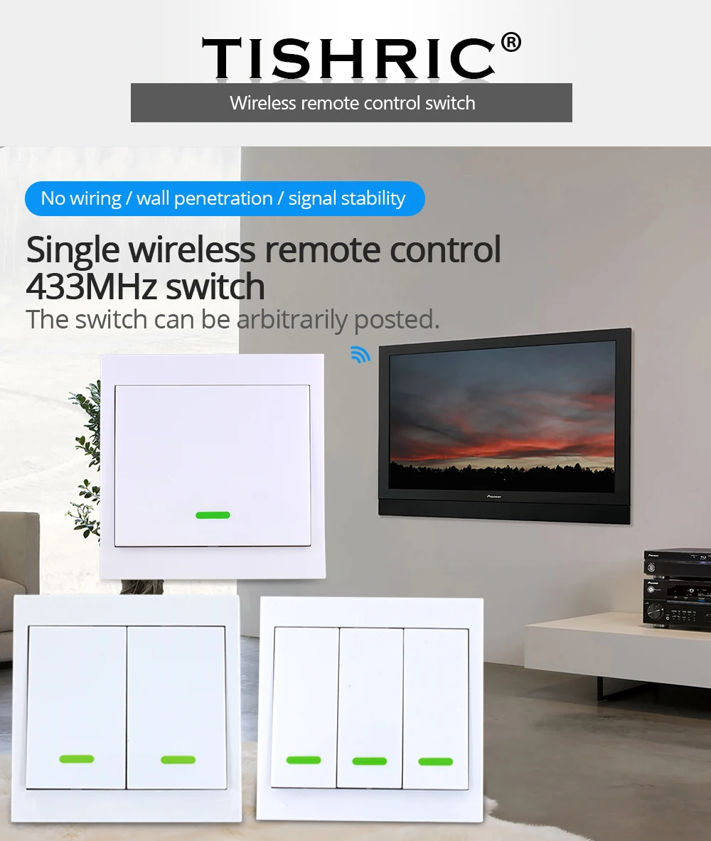  TISHRIC RF Remote controller 433Mhz Transmitter 86 Type Wall Panel Sticky Smart Home work with SONO - 32977815880