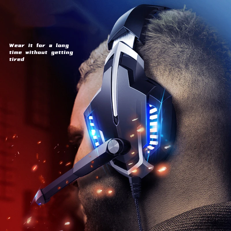 New K18 head mounted wired gaming headphone noise cancelling microphone bass music headset with LED light effect