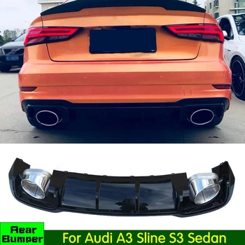

A3 S3 ABS Paint Car Rear Bumper Lip Spoiler Diffuser for Audi A3 Sline S3 Sedan 2017 2018 2019 Rear bumper Lip with exhausts