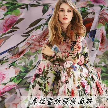 

100% natural silk chiffon fabric cloth silk printed fabric perspective handmade dress shirt thin cloth new summer fashion fabric