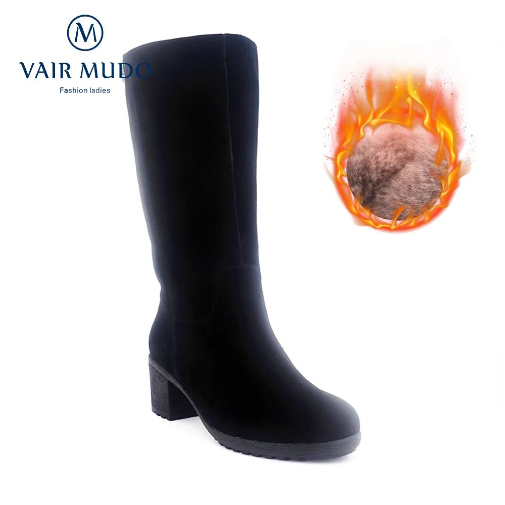 VAIR MUDO/женские зимние сапоги до колена теплые шерстяные сапоги на высоком толстом каблуке женские зимние сапоги ручной работы из натуральной кожи наивысшего качества; ZT5