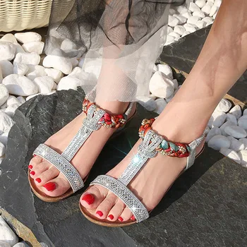 

EAGSITY Ethnic rhinstones vintage Women's wedges Open Toe Ankle Strap gladiator sandals high heel sandals outdoor casual