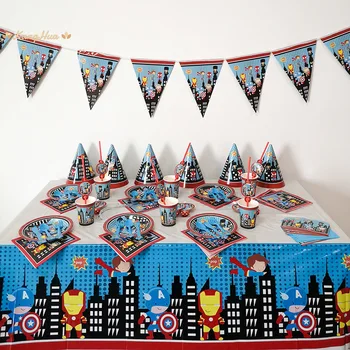 

66 Pcs Superhero Superman Theme Set Party Disposable Tableware Plate Cup Tablecloth Kids Birthday Party Baby Shower Decorations