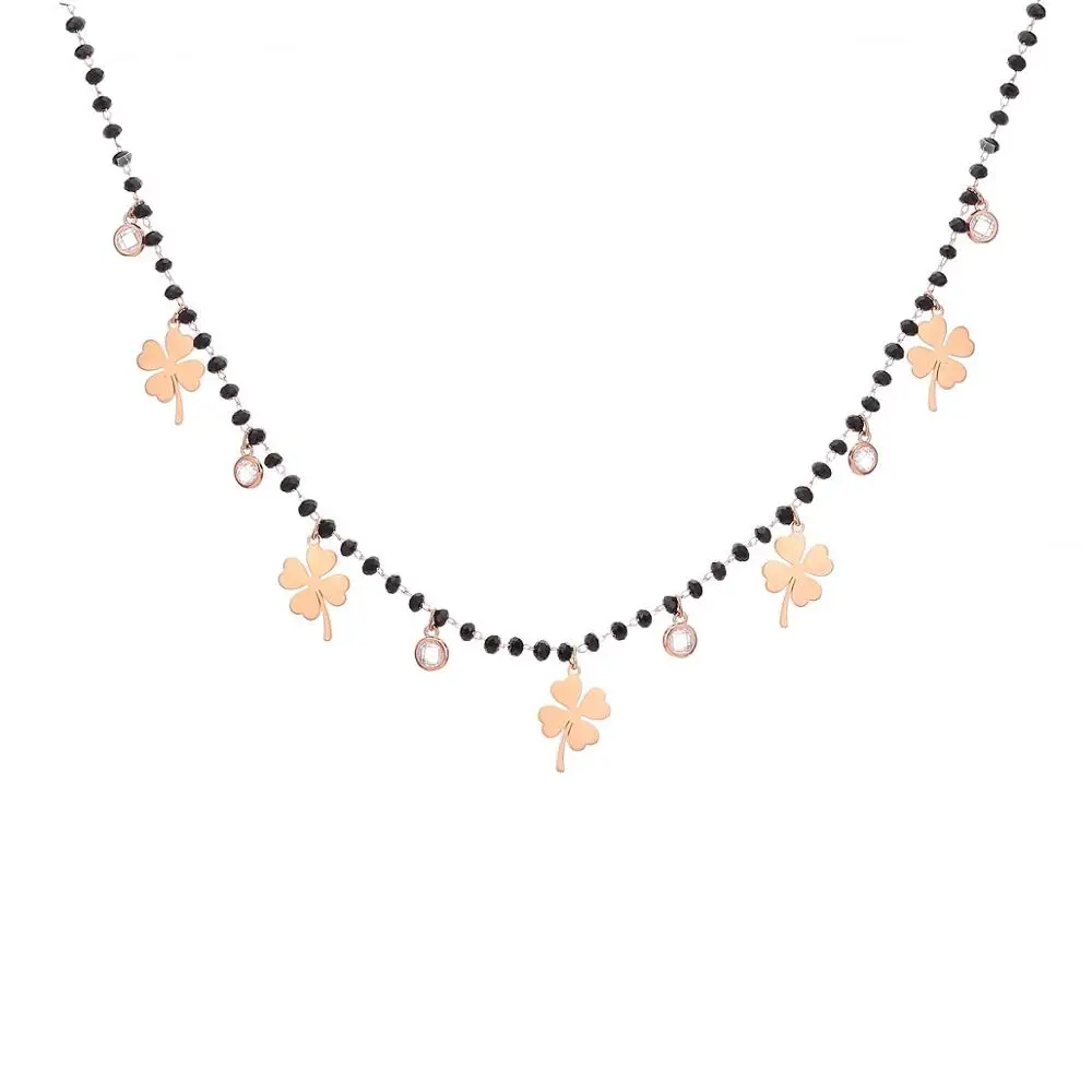 Ожерелье женское с прозрачными фианитами и черными кристаллами | Украшения