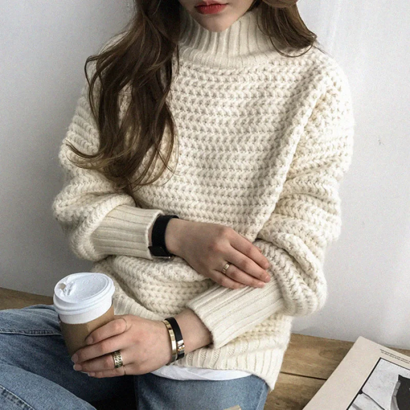 

Women Winter Warm Turtleneck Chunky Knitted Sweater Knit Long Sleeve Jumper