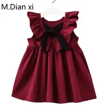 Летний модный стиль, плиссированные рукава, Женский галстук-бабочка, платье принцессы, детская одежда, милое платье для девочек