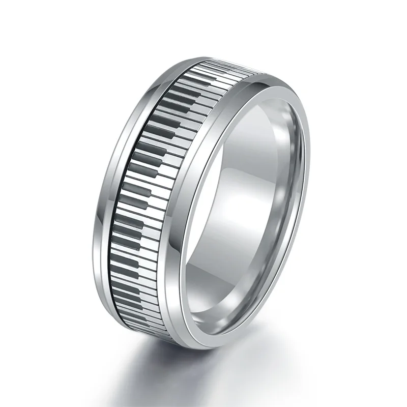 Stainless Steel Black And White Keys Can Rotate Ring + Artistic Temperament Men's Music Festival Gift | Украшения и