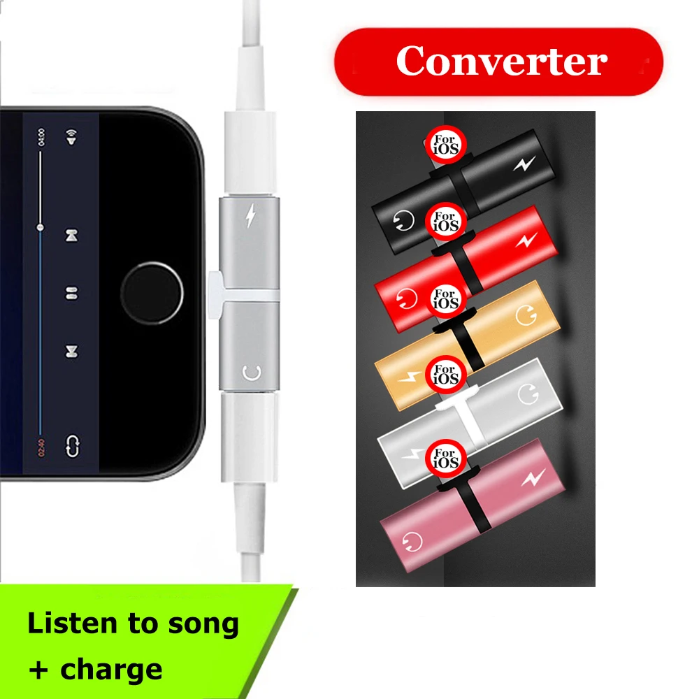 Разъем для наушников, разъем AUX, конвертер для Apple, для iOS, аудио, двойной, 2 в 1, зарядный адаптер для iPhone XR XS Max