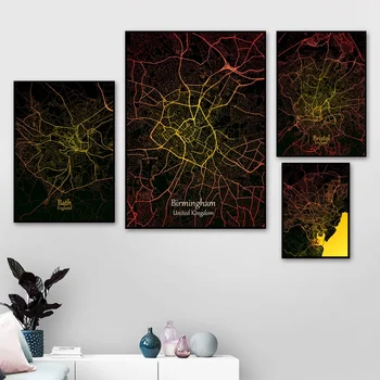 

England Bath Bristol Yellow Map Poster Canvas Art Print Wall Pictures for Living Room No Frame