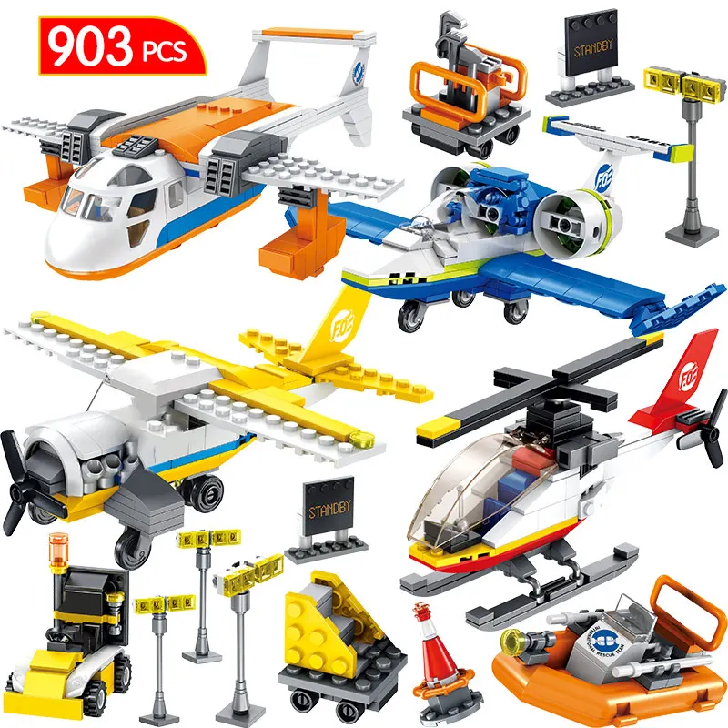 

903pcs City Airport Aviation Compatible Technic Aircraft Helicopter Trainer Building Blocks Sets Bricks Model Kids Toy