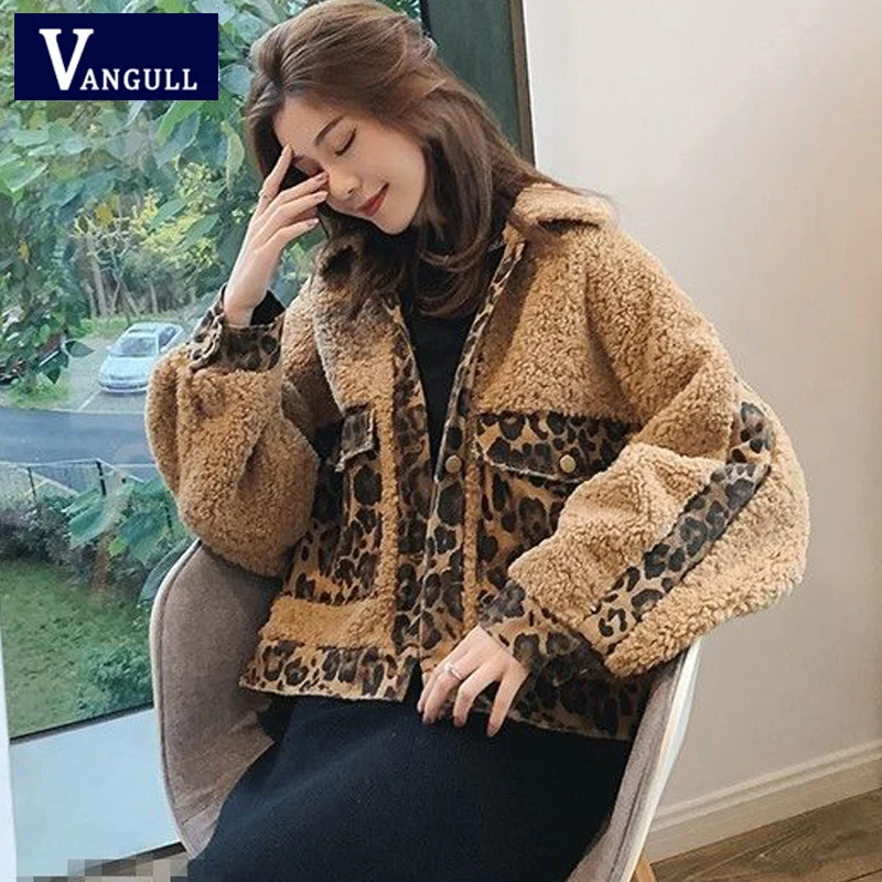 Vangull зимняя куртка из искусственного меха модная леопардовая Женская Шуба новая однобортная свободная теплая верхняя одежда с длинным рукавом