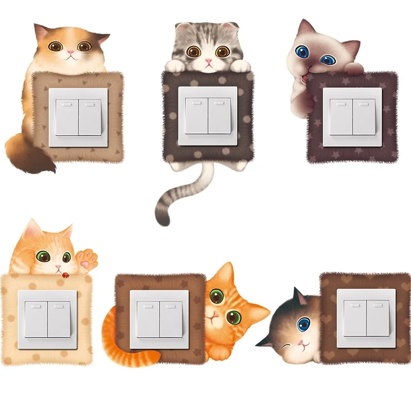 5pc-6pcs Cute Switch Sticker Cat Removable PVC Outlet Wall Decals for Kids Rooms Bedroom Dormitory Decoration Home Decor | Дом и сад
