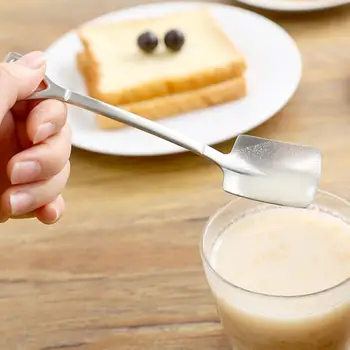 

Multifunctional Shovel Spoon DIY Creative 304 Stainless Steel Coffee Spoon Engineering Shovel Retro Cute Square Head Spoon Home