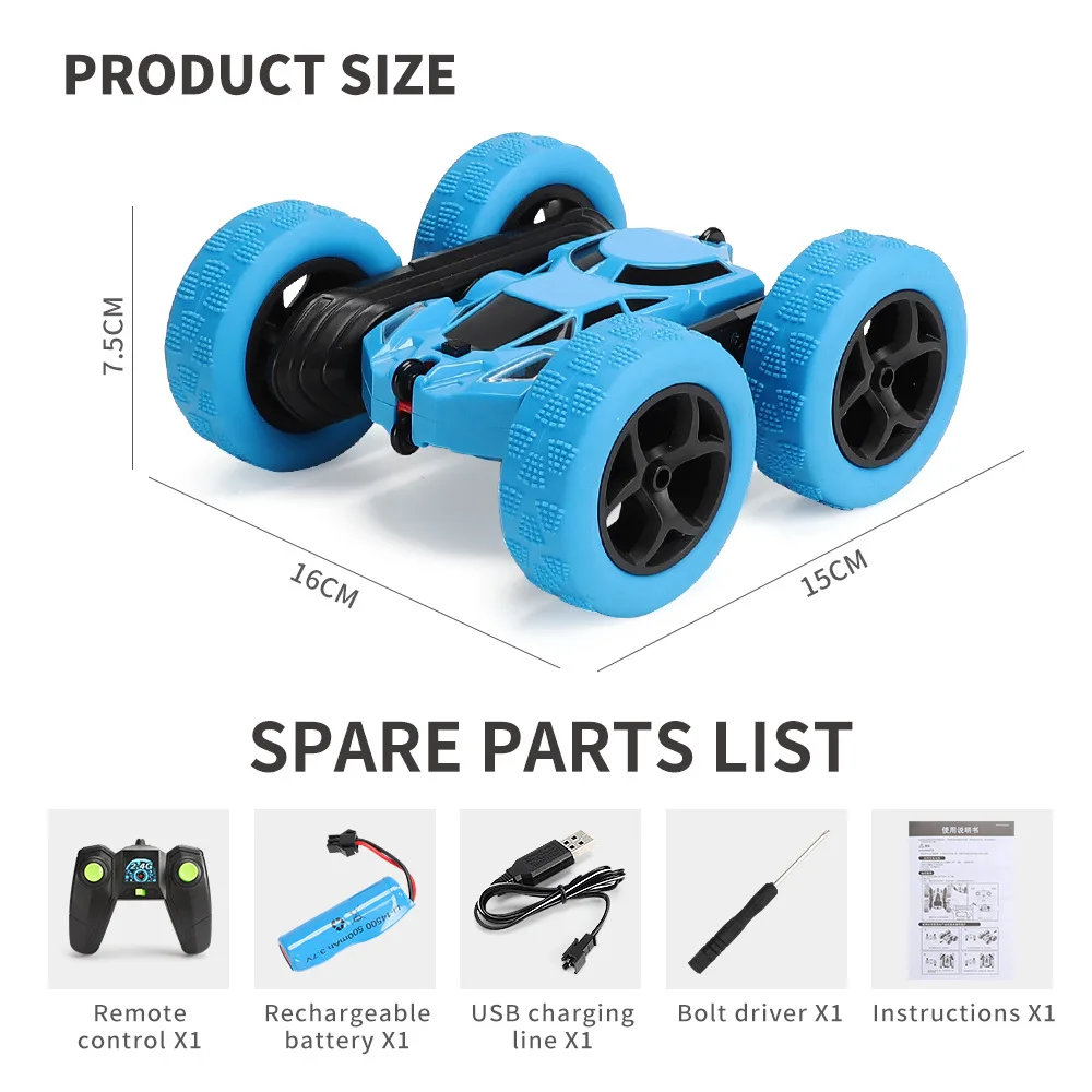 

Double-sided 360 Rotating Tumbling Bucket Twisting Stunt Car 2.4G Rechargeable Anti-fall Light Children's Remote Control Car