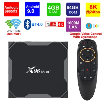 

X96 Max Plus 8K Smart TV Box Android 9.0 Amlogic S905X3 Quad Core 4GB 64GB 5G Dual WIIF BT4.0 1000M Lan 8K HDR H.265 Set top box
