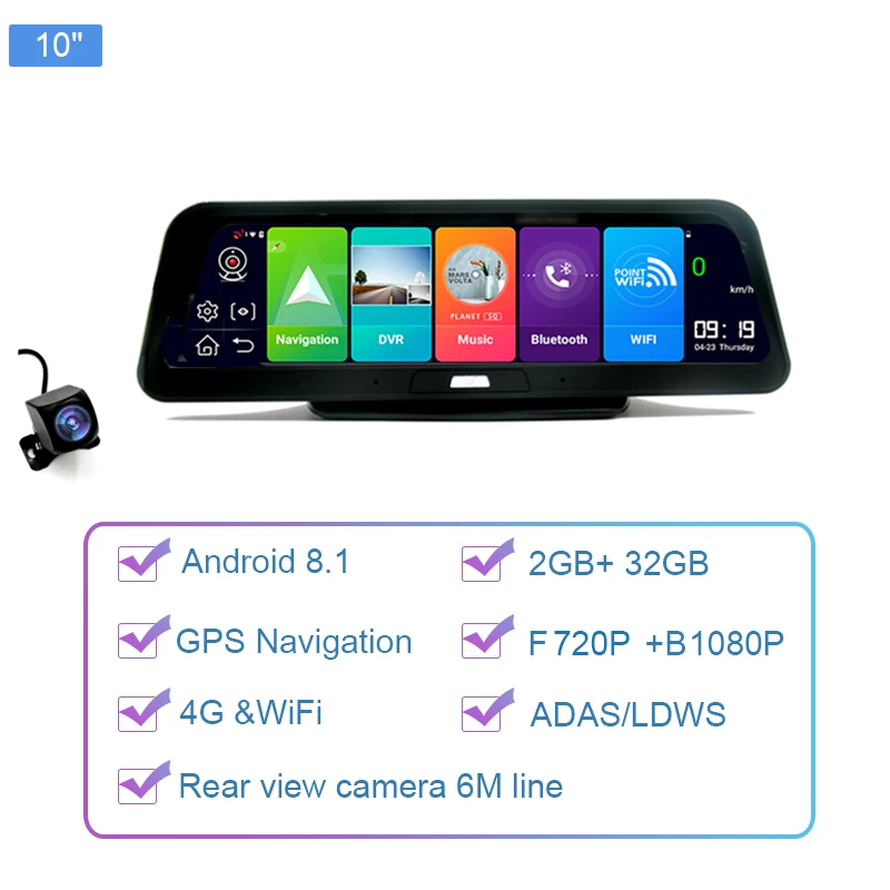 10 Inch Car GPS navigation 4G ADAS Android 8.1 Car DVR GPS WiFi Dash Camera 1080P Dual Lens Auto Recorder Navigation truck navigation Vehicle GPS Systems