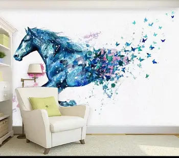 

CJSIR Customized Large Murals, Stylish Home Decoration, Dreamy Running Horse, Butterfly, Watercolor Background Wallpaper