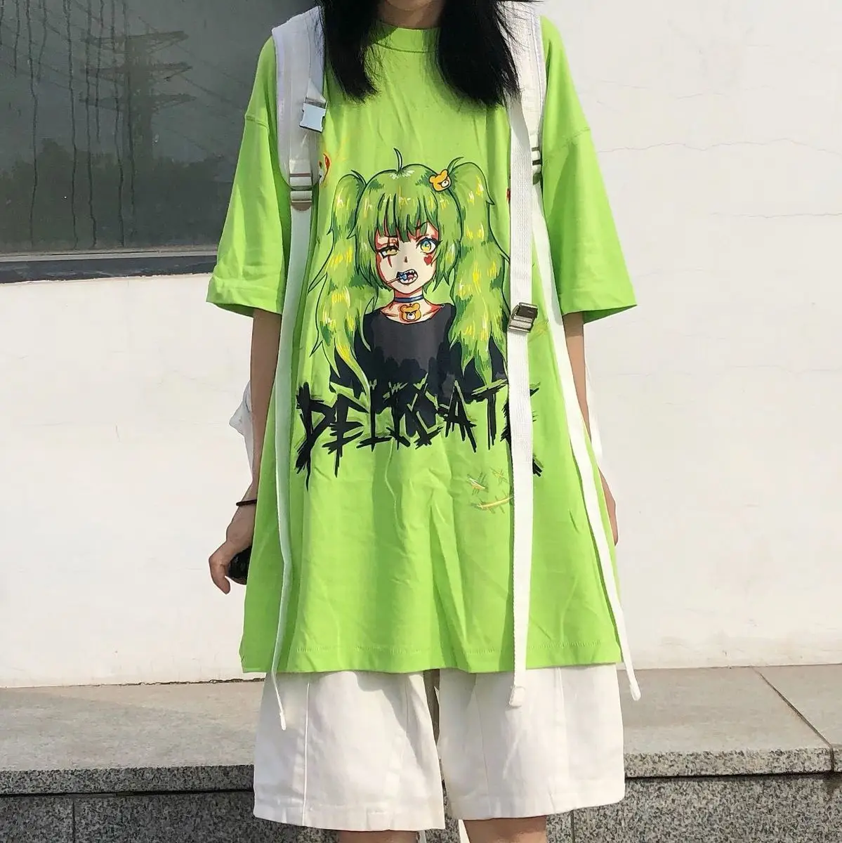 QWEEK Gothic T Shirt Women Japanese Harajuku Anime Cute Print Vintage Loose Streetwear T Shirt Femme Mall Goth Tops