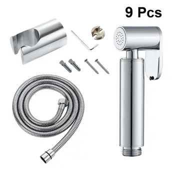 

1 Set 9pcs Handheld Bidet Spray Shower Set Toilet Faucet Toilet Sprayer Douche Kit for Home (Silver)