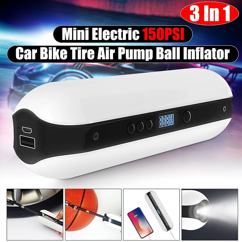 

150PSI Portable Electric Air Compressor Bicycle Bike Electric W/ LCD Display Tire Inflator Pump USB Charging Accurate Quick Pump