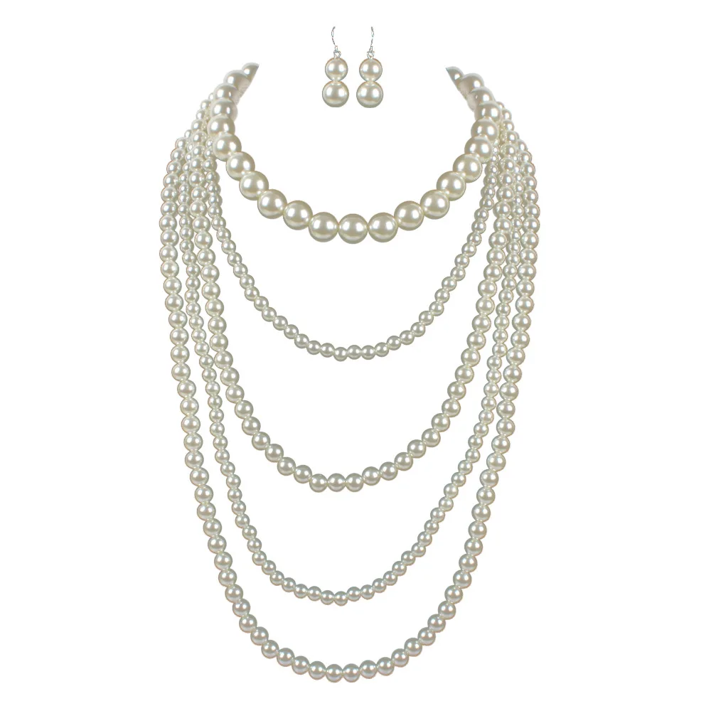 

Europe And America Fashion Big Brand Ornament Multilayer Exaggeration Pearl Long Sweater Chain Elegant Necklace 7560