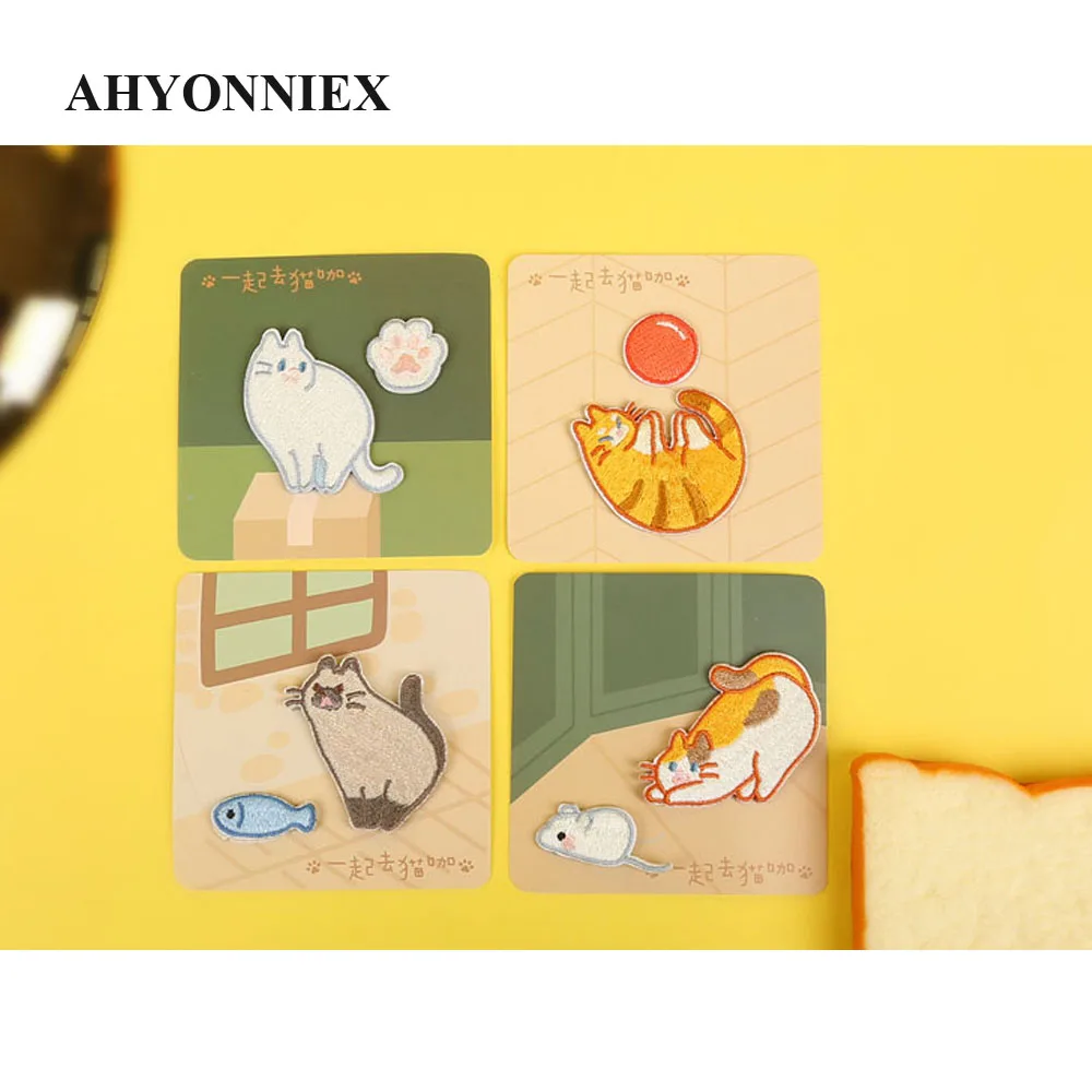 AHYONNIEX Stickerei Katze Patch Eisen Auf Patches für Kleidung Jeans Taschen Nähen Applique Nette Tier Parches DIY Kleidung Aufkleber – Detail 2