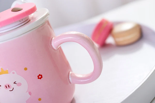 Rosa Piggy Keramik Kaffee Becher 400ml Nette Tee Tassen mit Passenden Deckel,  telefon Halter Halterung Trinken Tasse Großen Geburtstag Präsentieren -  AliExpress