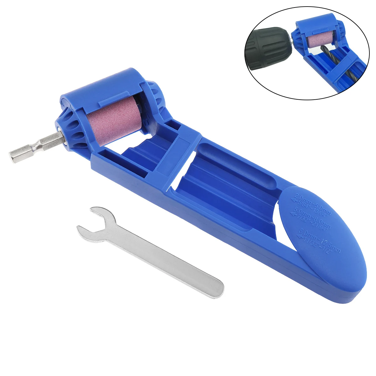 

Blue Portable Drill Bit Sharpener Machine Grinder with Pink Corundum Grinding Wheel for 2-12.5mm Iron Straight Shank Twist Drill