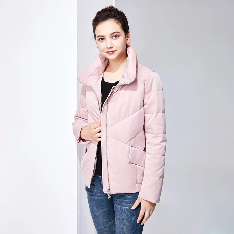 pink Зимнее женское пуховое пальто, короткое, сверхлегкое, Натуральное перо, роскошная, высокое качество, женский пуховик на утином пуху#99168 - Цвет: pink