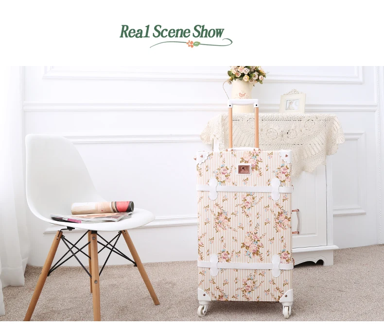 Женский чемодан 2" 22" 2" 26" для путешествий, Ретро стиль, чемодан с цветочным рисунком, тележки для путешествий, багажные сумки с колесами