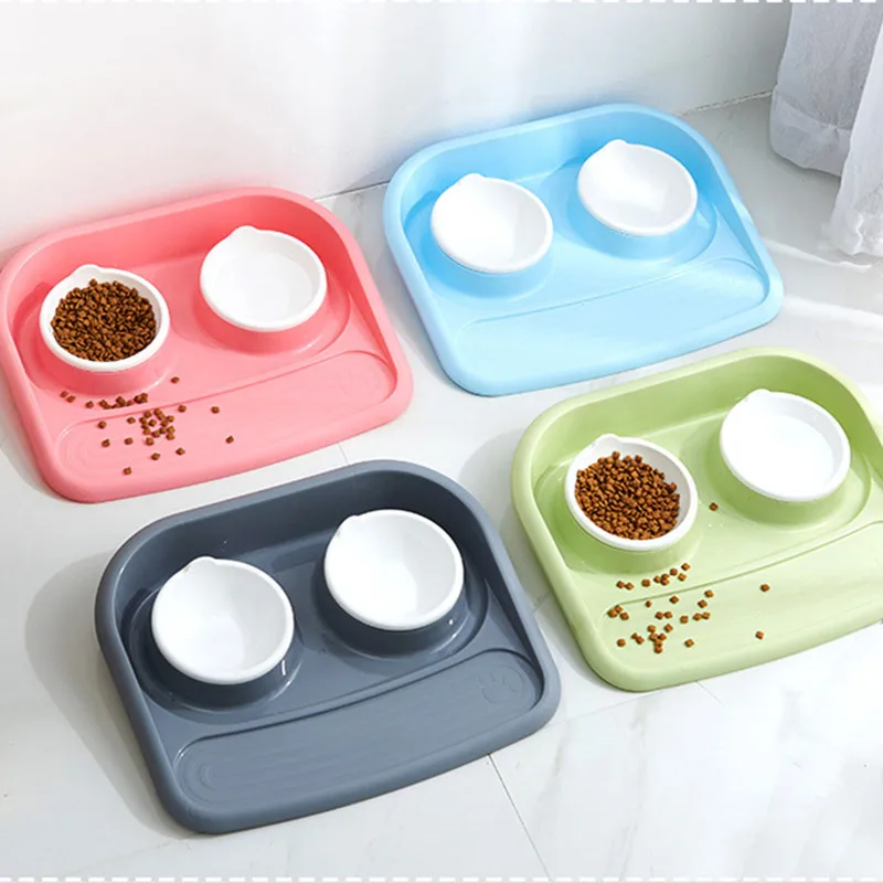 

pet bowl environmental protection PP material splash proof and leakproof double bowl dog bowl cat dog eat drink