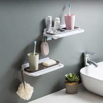 

New Without Drilling Soap Dishes Drain Sponge Holder Bathroom Organizer Wall Mounted Storage Rack Soap Box Kitchen Hanging Shelf