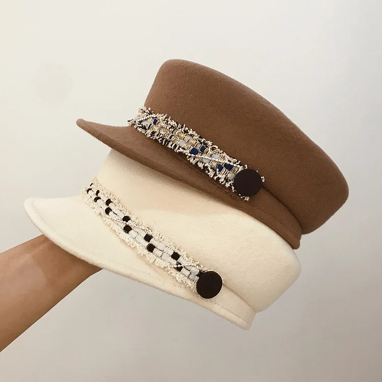 Фибоначчи Новая мода персонализированный шерстяной войлок Военная Кепка Конный пояс женские плоские армейские шляпы