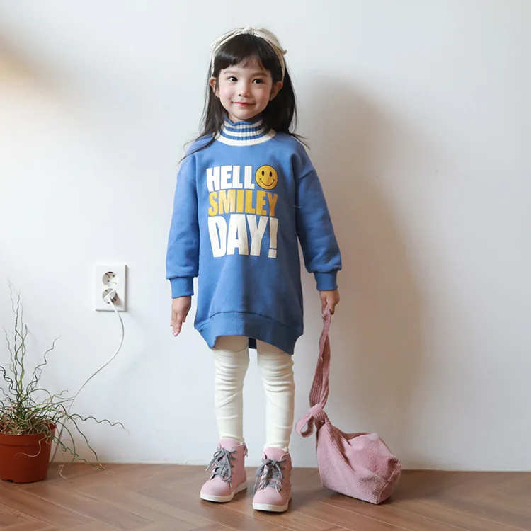 Children's Clothing Letter Print Medium Long-length Fashion Long Sleeve Kids Pullover High Collar Toddler Girl Clothes