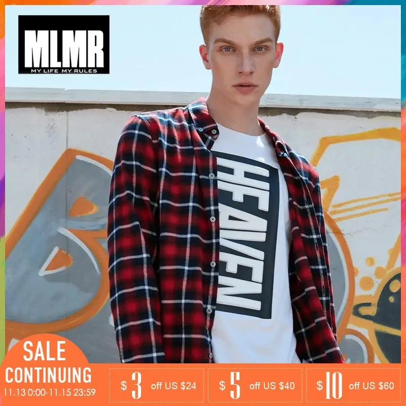 MLMR 2019 мужские рубашки Повседневная тонкая рубашка в клетку Модная с длинными
