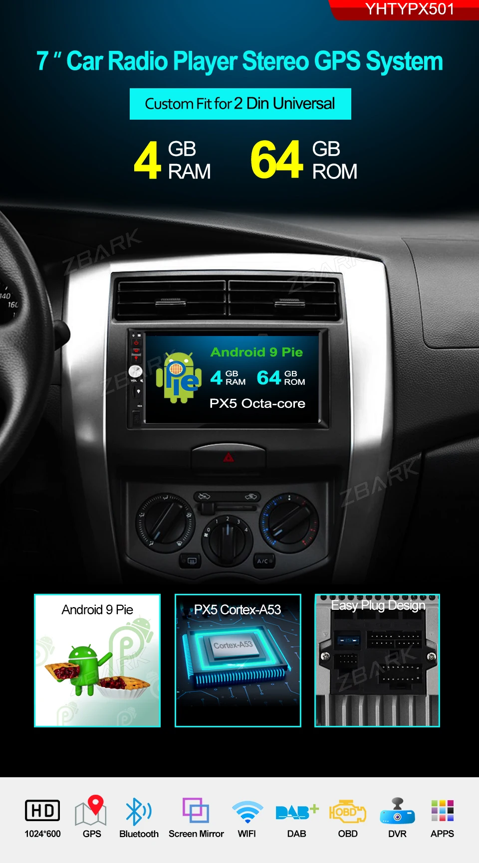 Android 9,0 Универсальный ram 4G Автомобильный Радио мультимедийный плеер 2 Din 7 ''gps wifi Bluetooth FM Навигация Аудио Стерео YHTYPX501