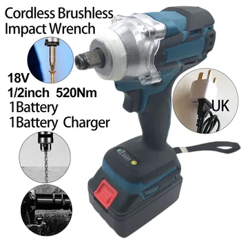 

Cordless Brushless 18V 1/2inch 520Nm Electric Impact Wrench Driver+Battery For Construction Site Shelves Maintenance Woodworking