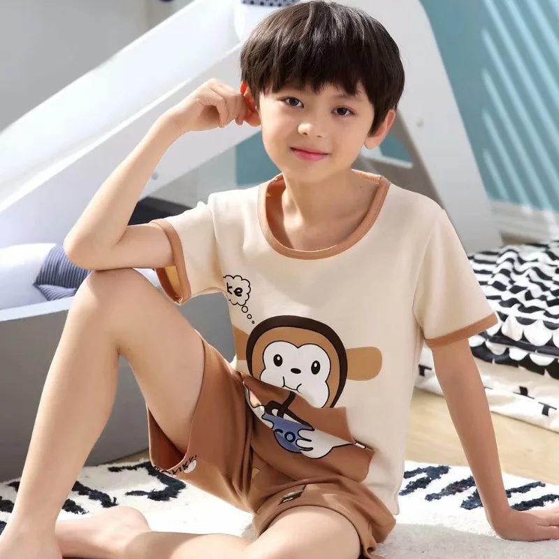 Summer Teenager Boy Pajamas Sets Anime Print Kids T Shirt Shorts Homewear Suits 2-12 Yrs Child Sleepwear Toddler Casual Clothes custom pajama sets	