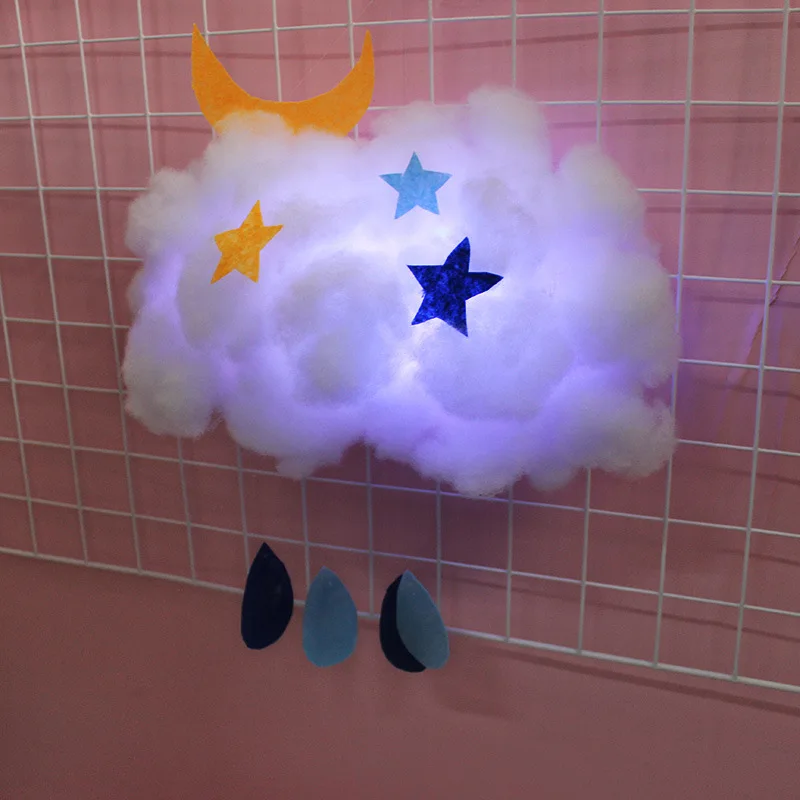 DIY Handmade Cute Cotton Cloud Shape Light Hanging Night Light For Birthday Gift Home Bedroom Decor Material package