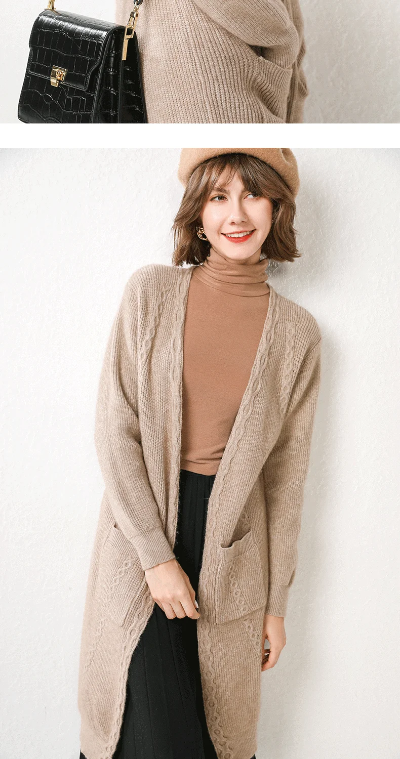 ALKMENE new knitted cashmere sweater women's cardigan in the long section autumn outside loose Korean wool shawl coat