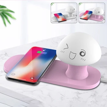 

10W Wireless Charger Mushroom Fast Charging Patted LED Lamp Night for Iphone 8 X Samsung S9 S10 pat sensor night light