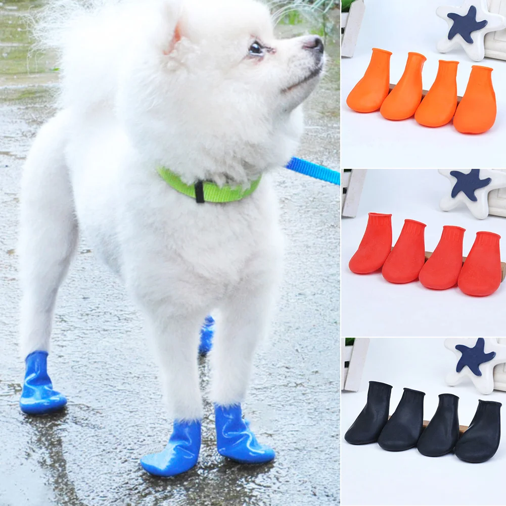 

4PC/Set Rubber S/M /L Pet Dog Shoes Winter Outdoor Cats and Dogs Waterproof Non-slip Rain Snow Shoes Soft Pet Boots Pet Supplies